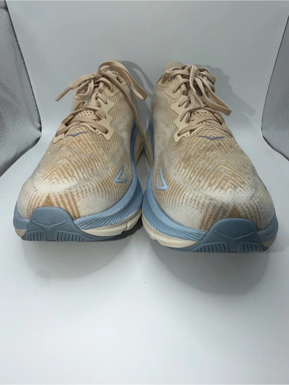 Hoka Women's Beige and Light Blue Performance Running Shoes
